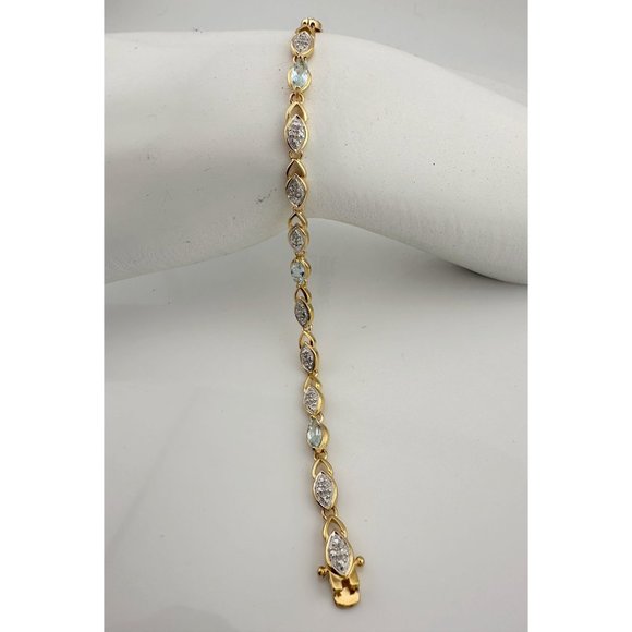 Blue Topaz Bracelet with Pretty Diamond Accents 14kt Gold Overlay Sterling - Picture 3 of 7